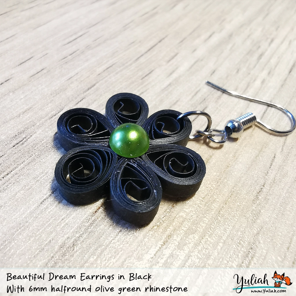 Beautiful Dream Black Green Floral Dangle Earring 6mm olive photo