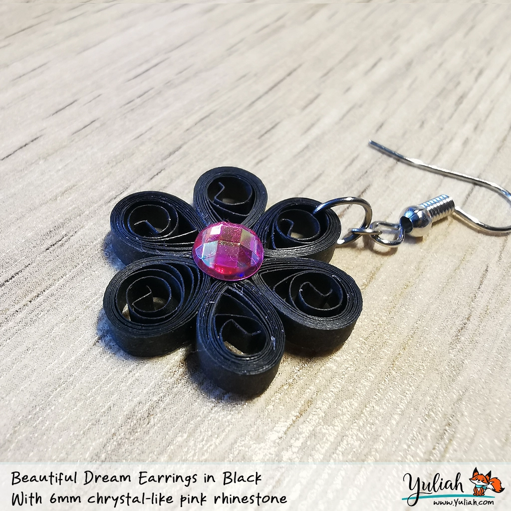 Beautiful Dream Black Pink Floral Dangle Earring 6mm chtystal photo