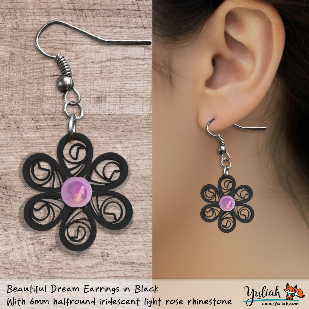 Beautiful Dream Black Rose Floral Dangle Earring 6mm