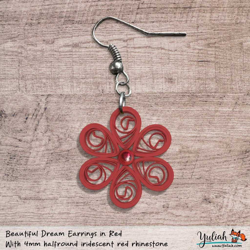 Beautiful Dream Irid Red Floral Dangle Earring 4mm
