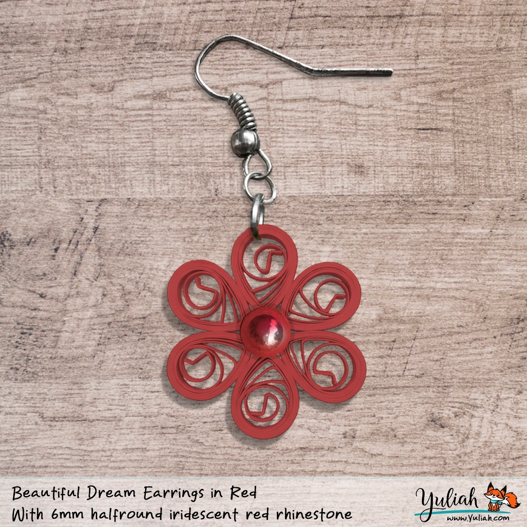 Beautiful Dream Irid Red Floral Dangle Earring 6mm
