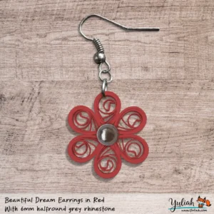 Beautiful Dream Red Grey Floral Dangle Earring 6mm