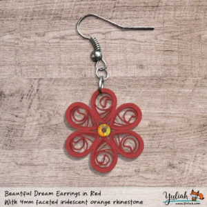 Beautiful Dream Red Orange Floral Dangle Earring 4mm