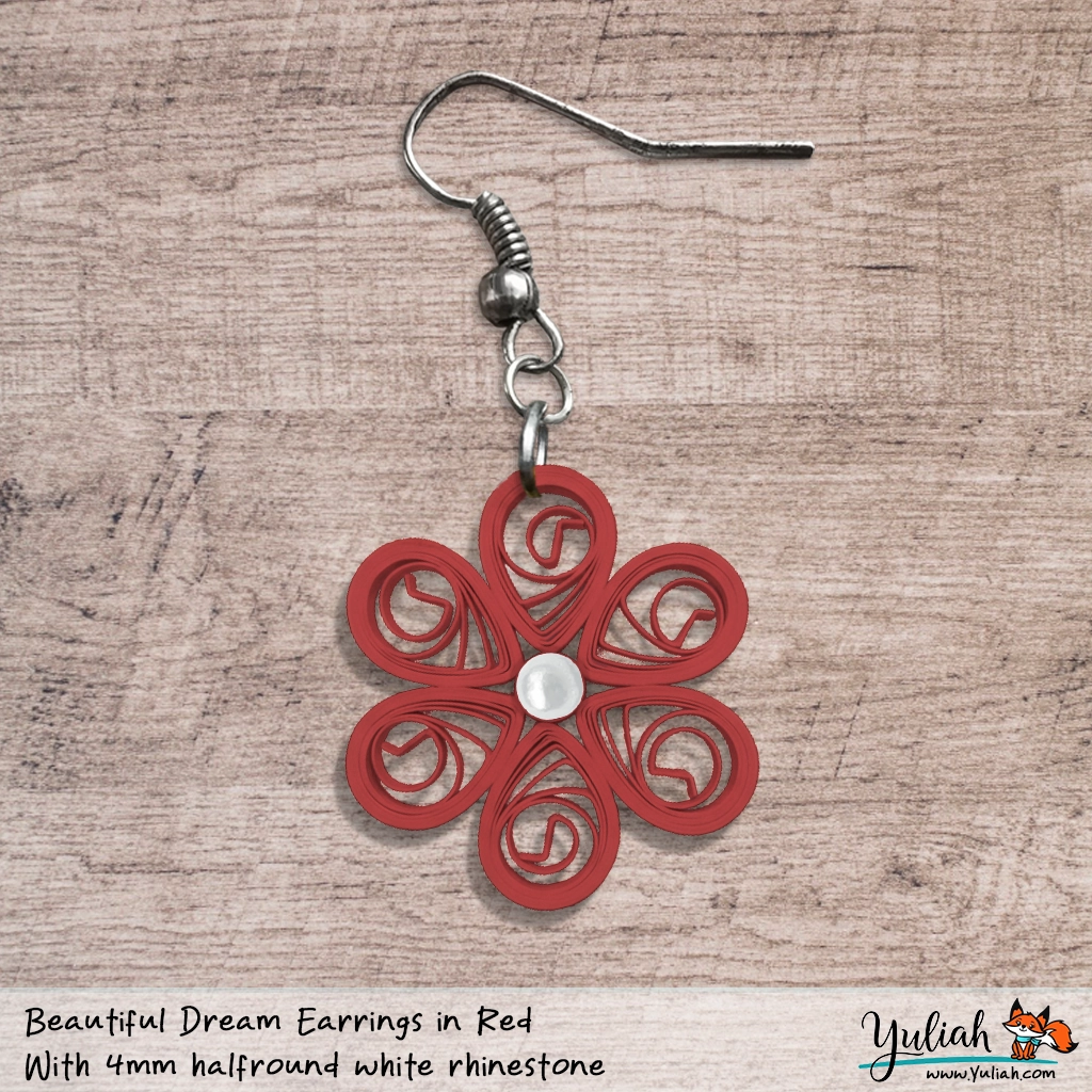 Beautiful Dream Red White Floral Dangle Earring 4mm udeck