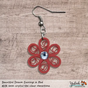 Beautiful Dream Red White Floral Dangle Earring 6mm chrystal like clear deck