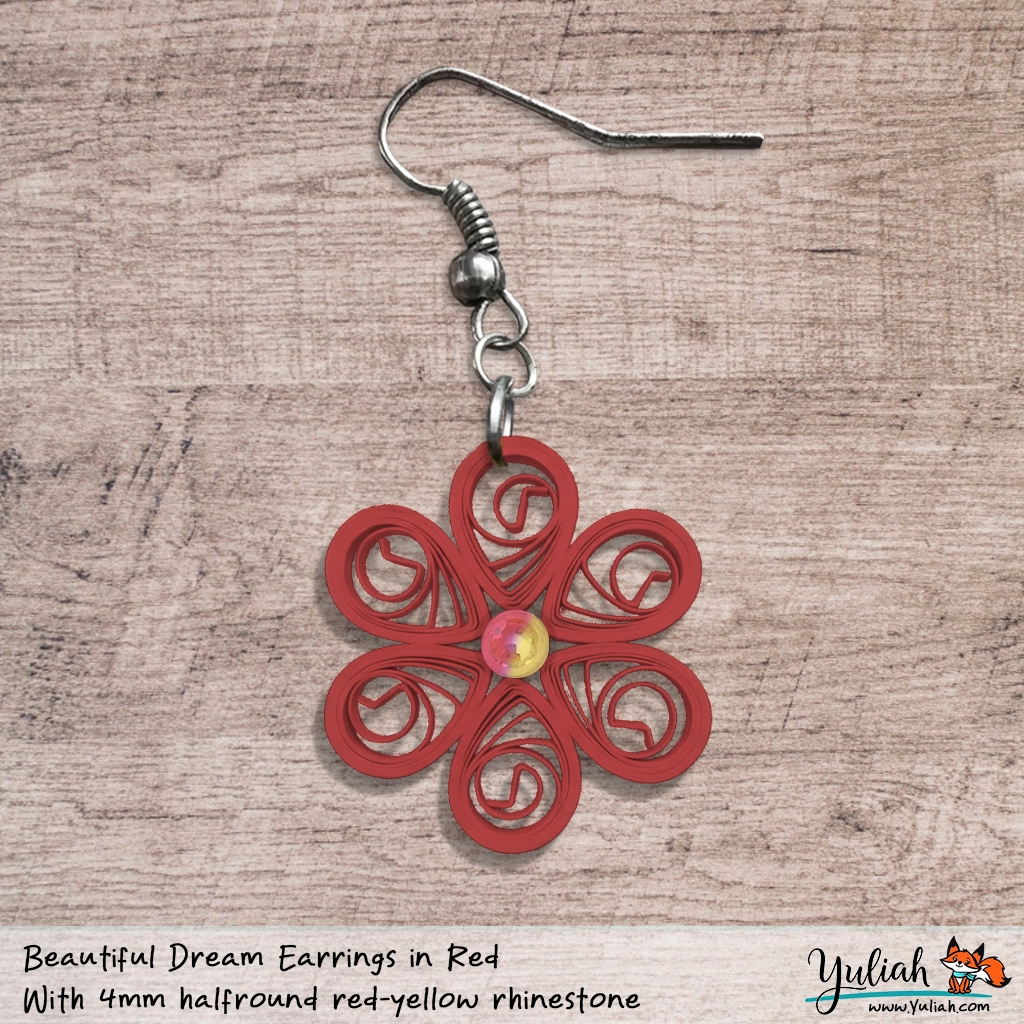 eautiful Dream Red Yellow Floral Dangle Earring 4mm red-yellow