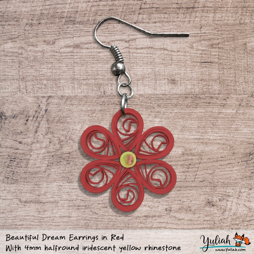 Beautiful Dream Red Yellow Floral Dangle Earring 4mm
