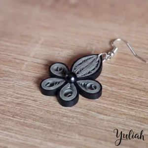 Dancing Flame black grey floral dangle earrings 1