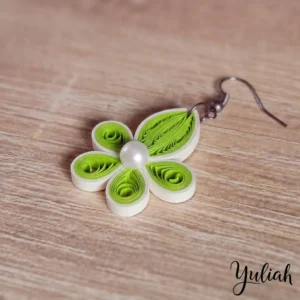 Dancing Flame green white floral dangle earrings 1