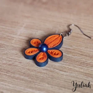 Dancing Flame orange blue floral dangle earrings 1