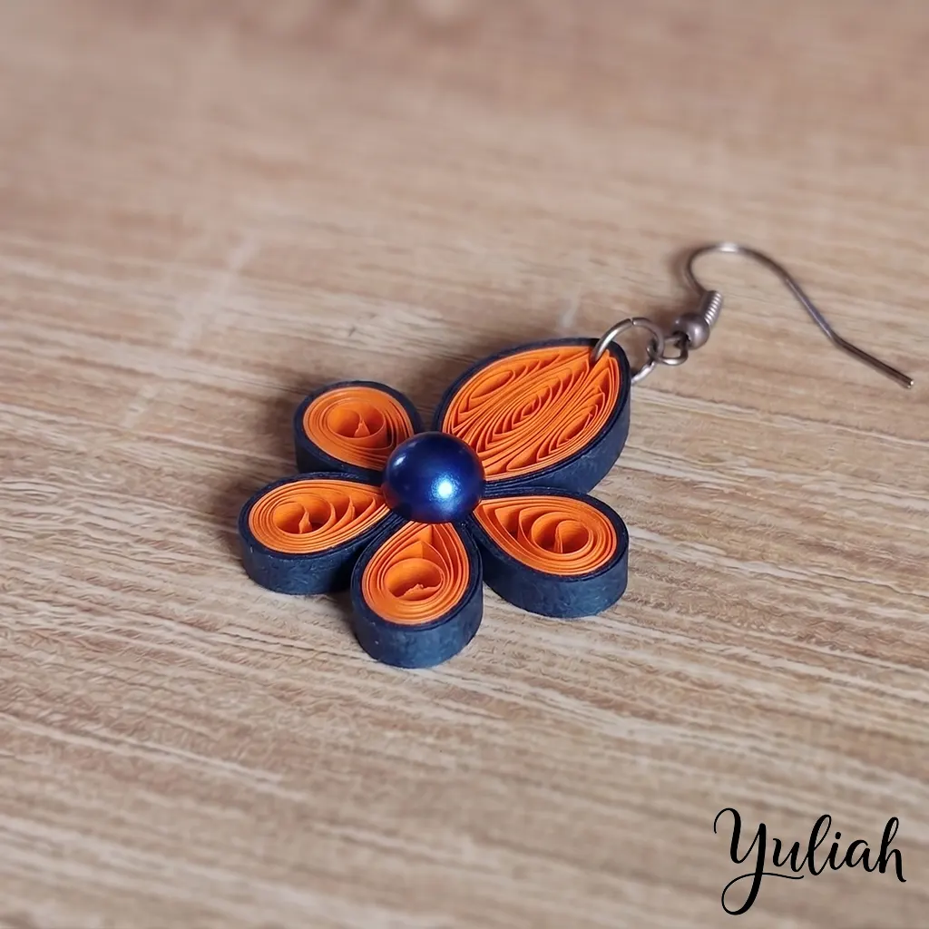 Dancing Flame orange blue floral dangle earrings 1