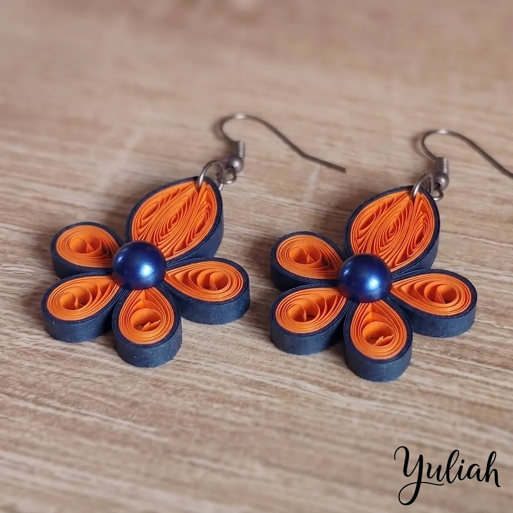 Dancing Flame orange blue floral dangle earrings 2