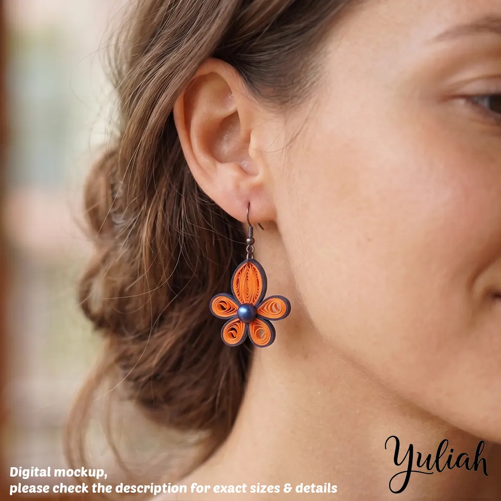 Dancing Flame orange blue floral dangle earrings 3