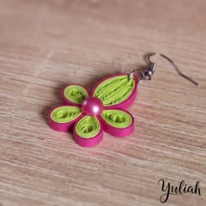 Dancing Flame pink green floral dangle earrings 1