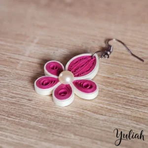Dancing Flame pink white floral dangle earrings 1