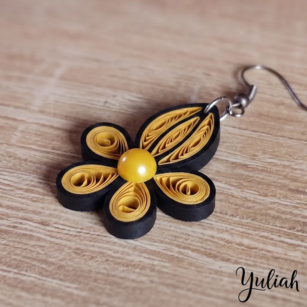 Dancing Flame yellow black floral dangle earrings 1