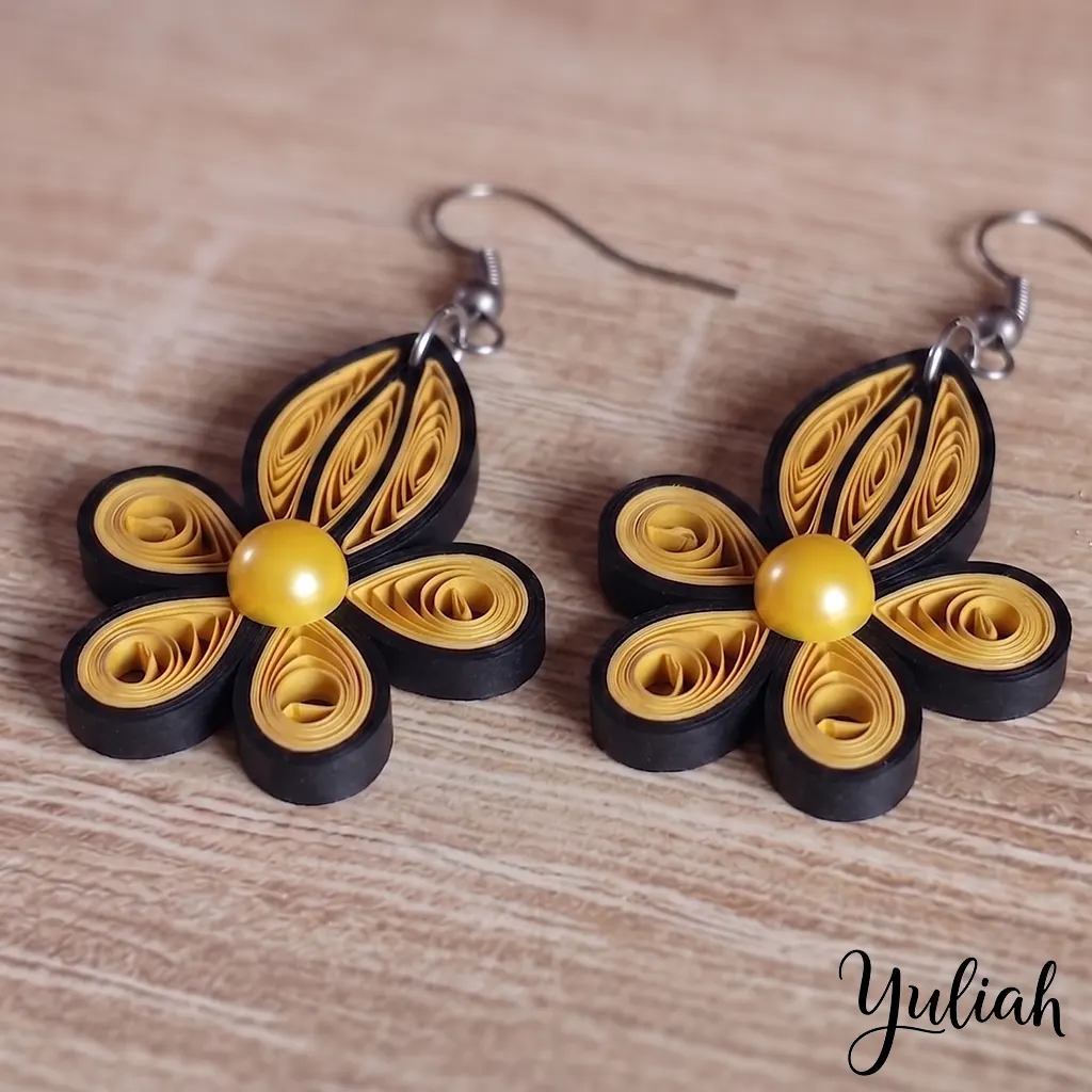 Dancing Flame yellow black floral dangle earrings 2