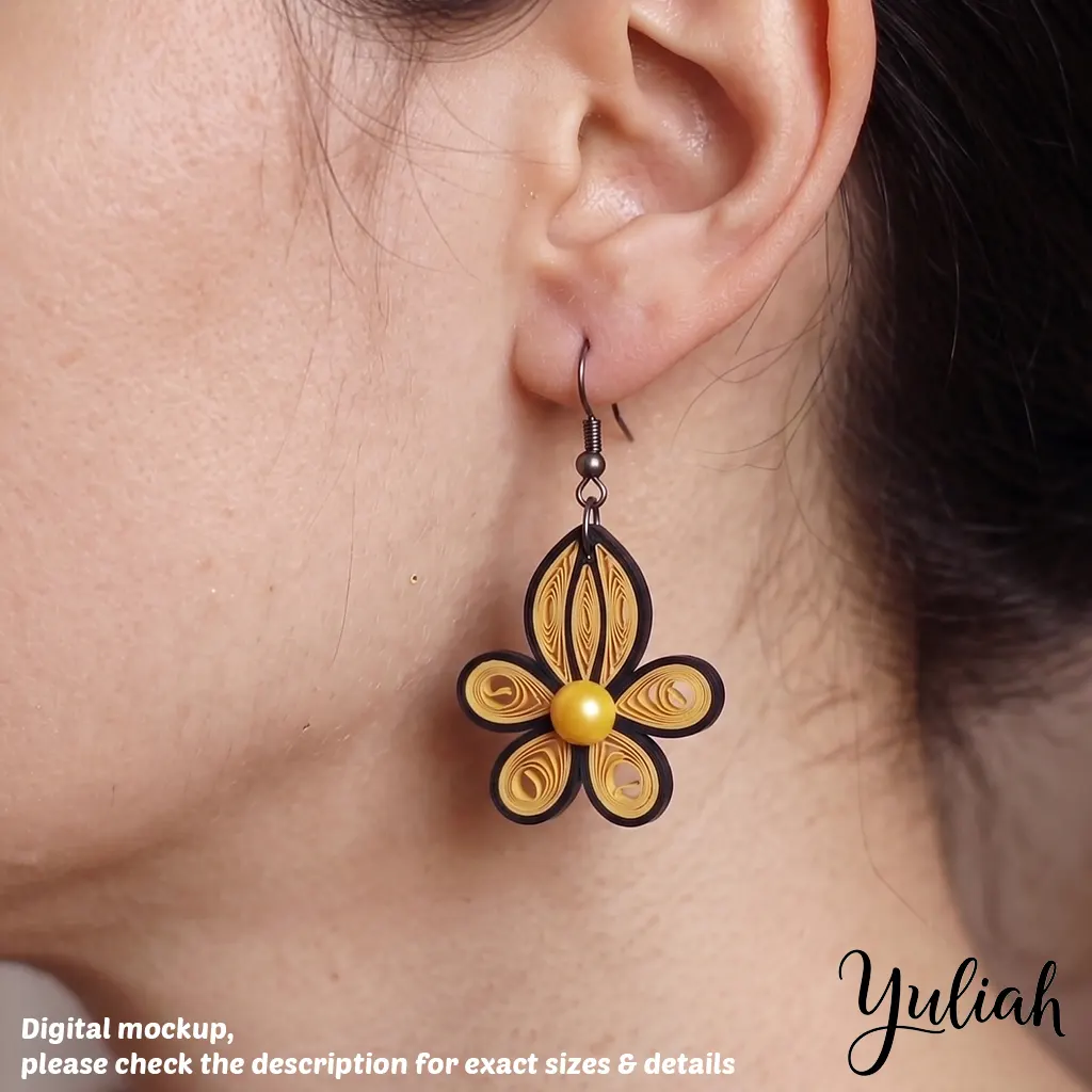 Dancing Flame yellow black floral dangle earrings 3