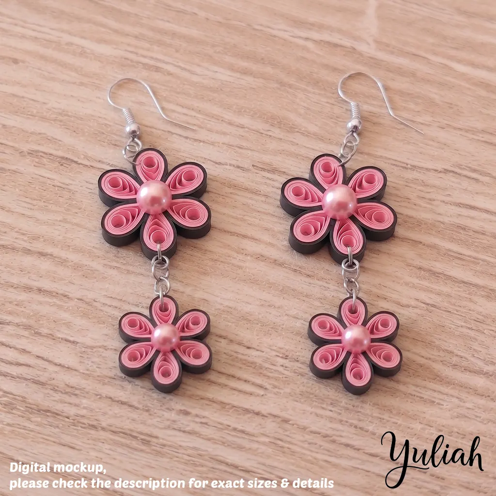 Dreamy Duo black rose floral dangle earrings 02
