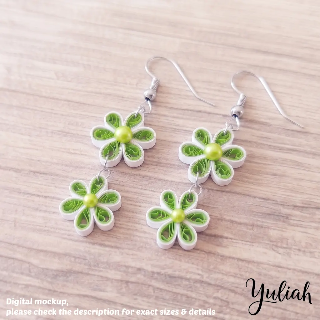 Dreamy Duo green white floral dangle earrings 2