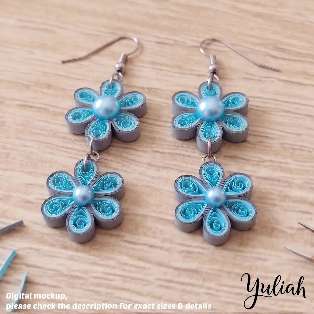 Dreamy Duo grey blue floral dangle earrings 2
