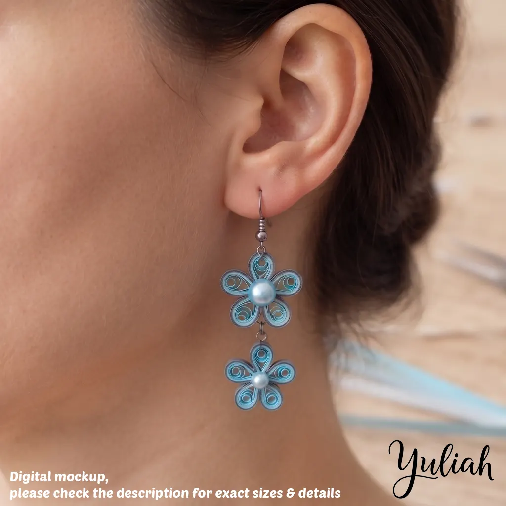 Dreamy Duo grey blue floral dangle earrings 3