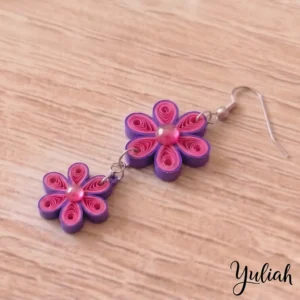 Dreamy Duo pink purple floral dangle earrings 01