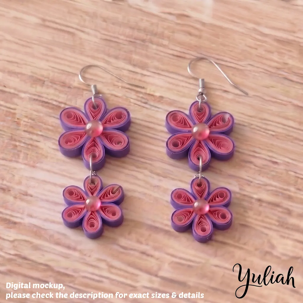 Dreamy Duo pink purple floral dangle earrings 02