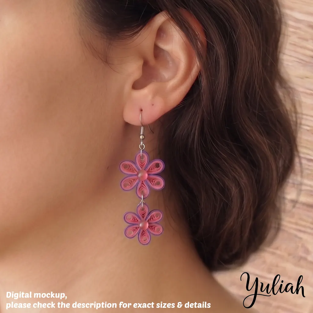 Dreamy Duo pink purple floral dangle earrings 03