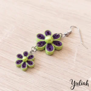 Dreamy Duo purple green floral dangle earrings 1