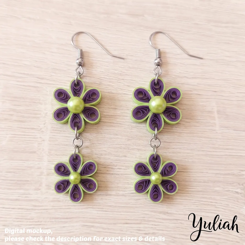 Dreamy Duo purple green floral dangle earrings 2