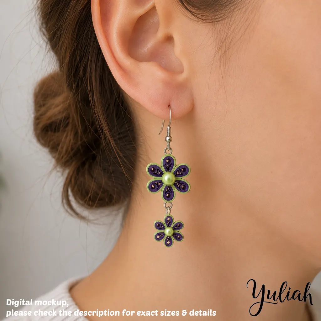 Dreamy Duo purple green floral dangle earrings 3