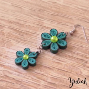 Dreamy Duo turquoise green floral dangle earrings 01