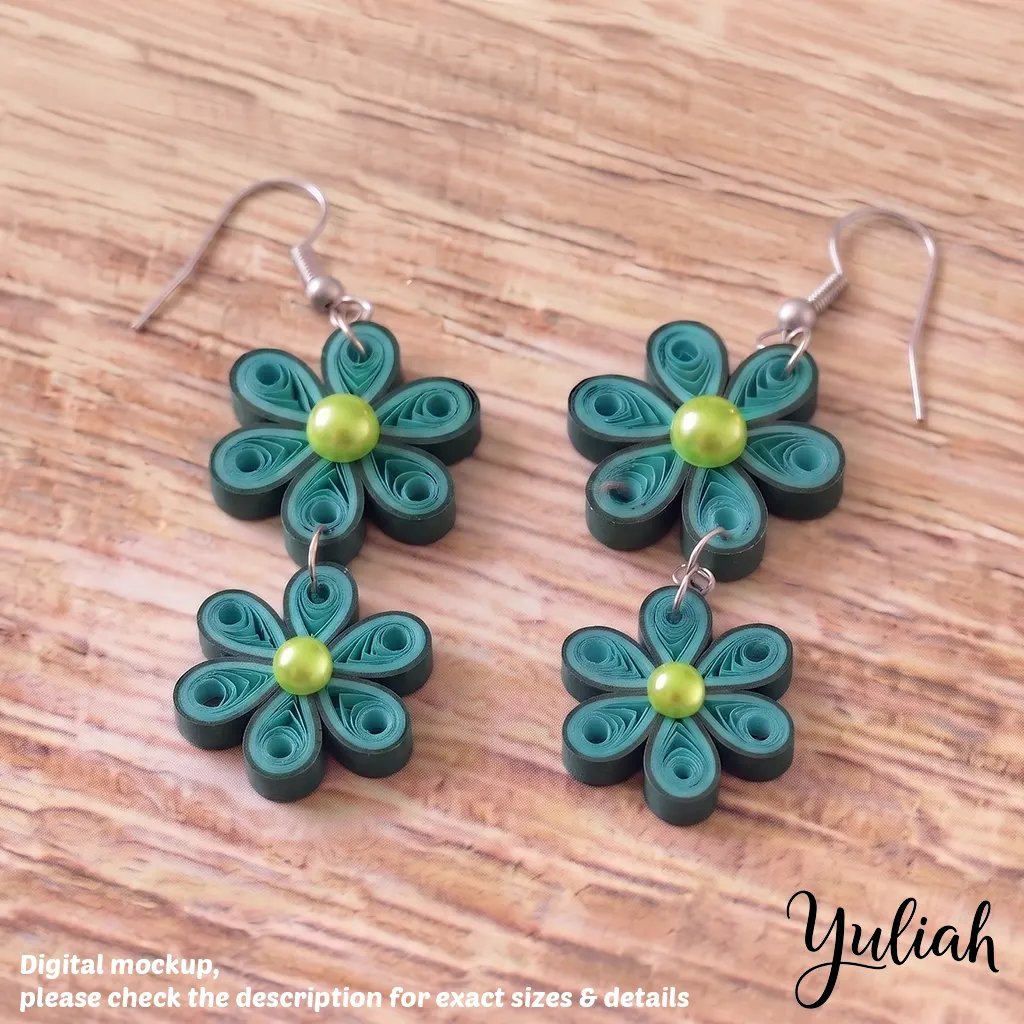 Dreamy Duo turquoise green floral dangle earrings 02