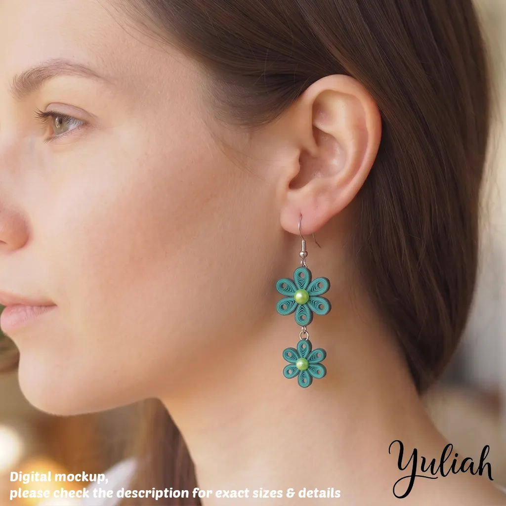 Dreamy Duo turquoise green floral dangle earrings 03