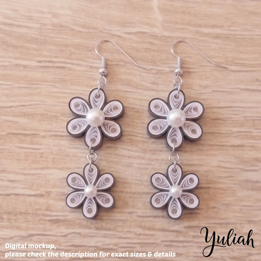 Dreamy Duo white black floral dangle earrings 02