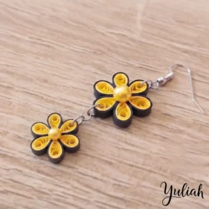 Dreamy Duo yellow black floral dangle earrings 1