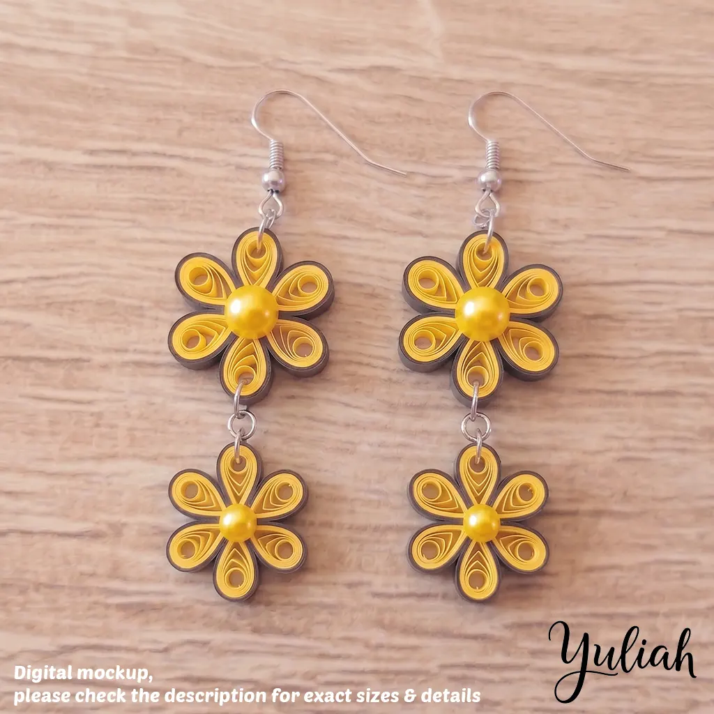 Dreamy Duo yellow black floral dangle earrings 2