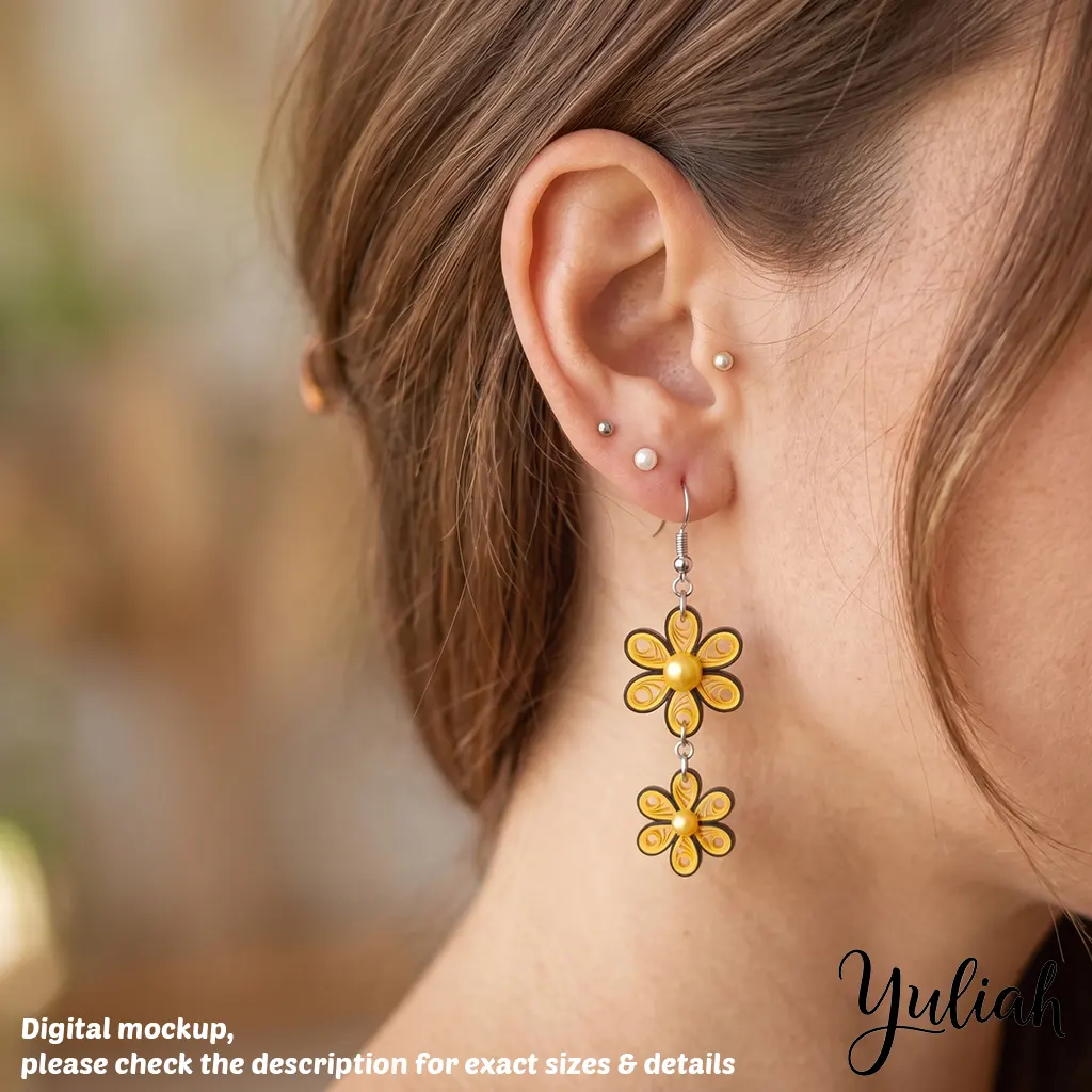 Dreamy Duo yellow black floral dangle earrings 3