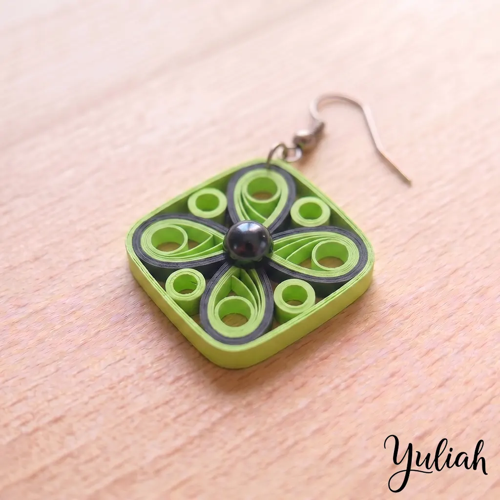 Midnight Momentum Green Black Square Dangle Earrings 1