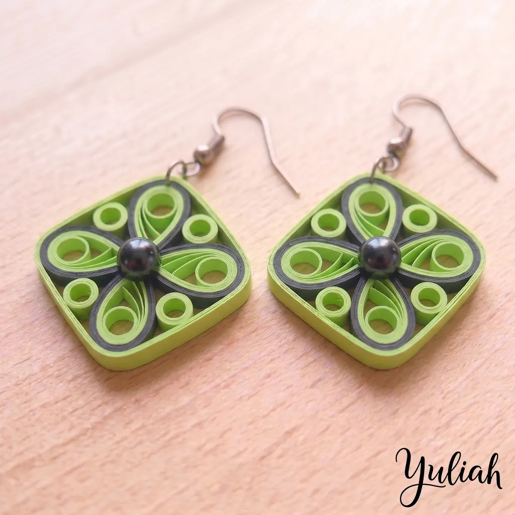Midnight Momentum Green Black Square Dangle Earrings 2