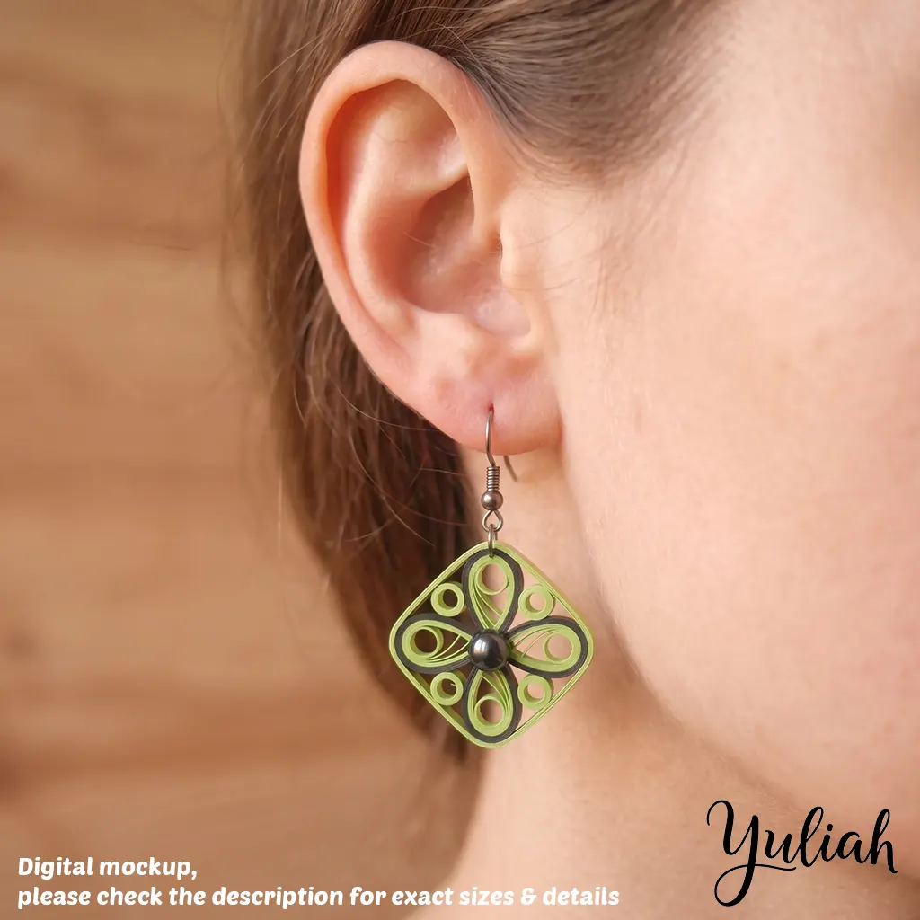 Midnight Momentum Green Black Square Dangle Earrings 3