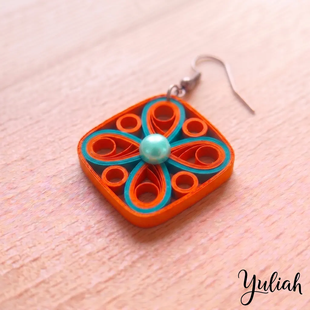 Midnight Momentum Orange Turquoise Square Dangle Earrings 1