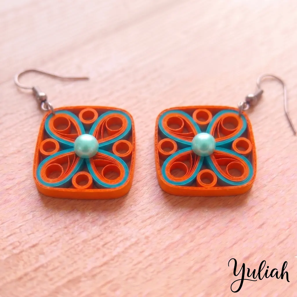 Midnight Momentum Orange Turquoise Square Dangle Earrings 2