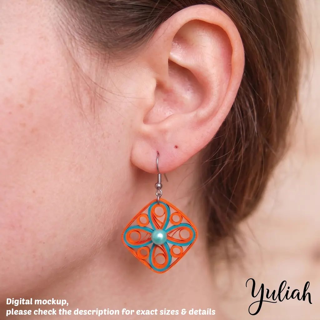Midnight Momentum Orange Turquoise Square Dangle Earrings 3
