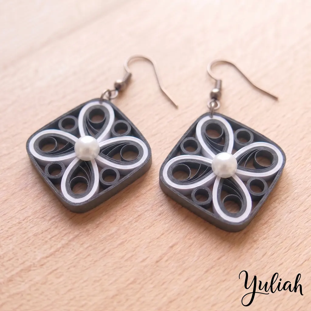 Midnight Momentum White Black Square Dangle Earrings 2