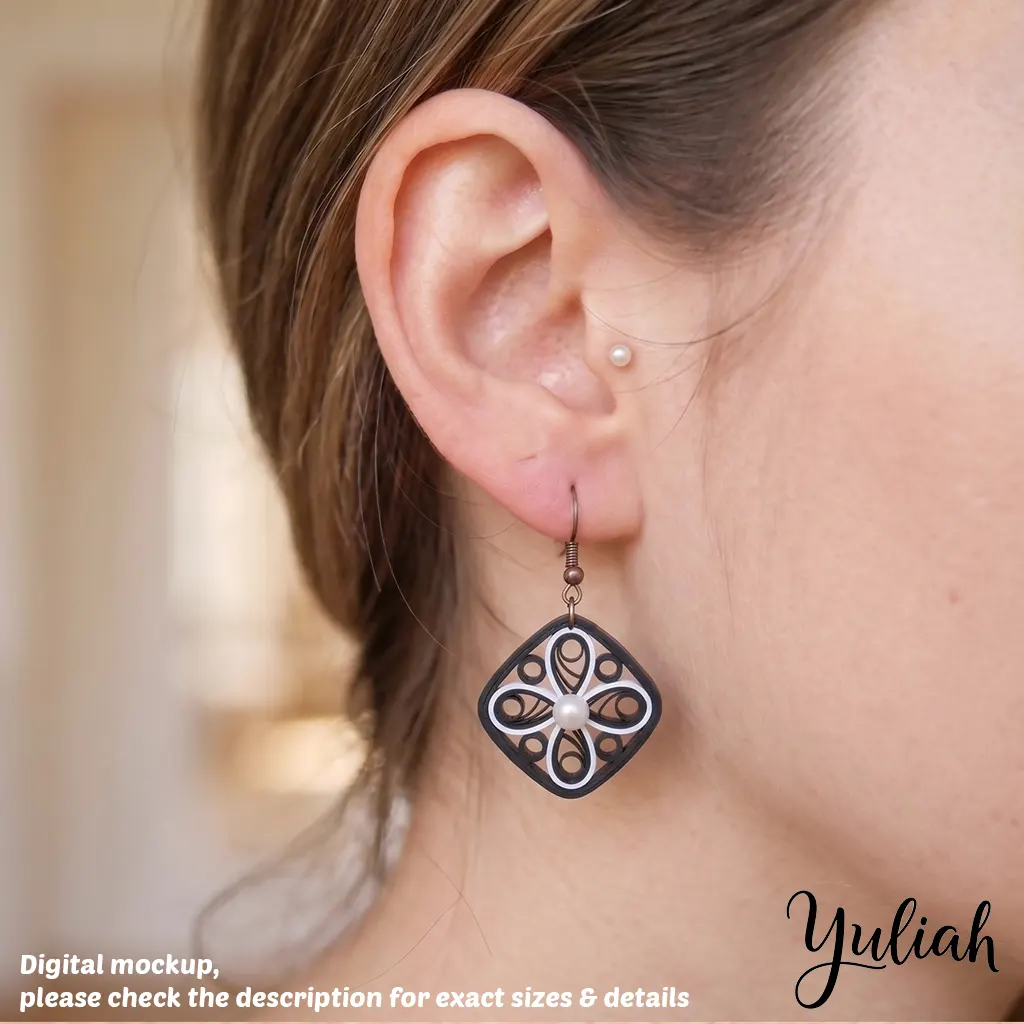 Midnight Momentum White Black Square Dangle Earrings 3