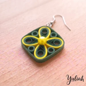 Midnight Momentum Yellow Green Square Dangle Earrings 1