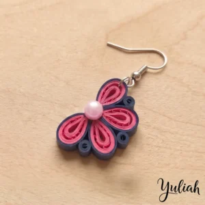 Twin Breeze Blue Pink Floral Dangle Earrings 1