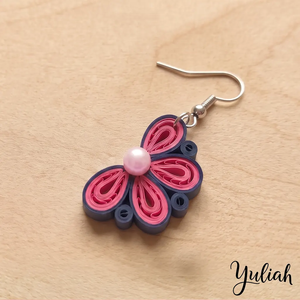 Twin Breeze Blue Pink Floral Dangle Earrings 1